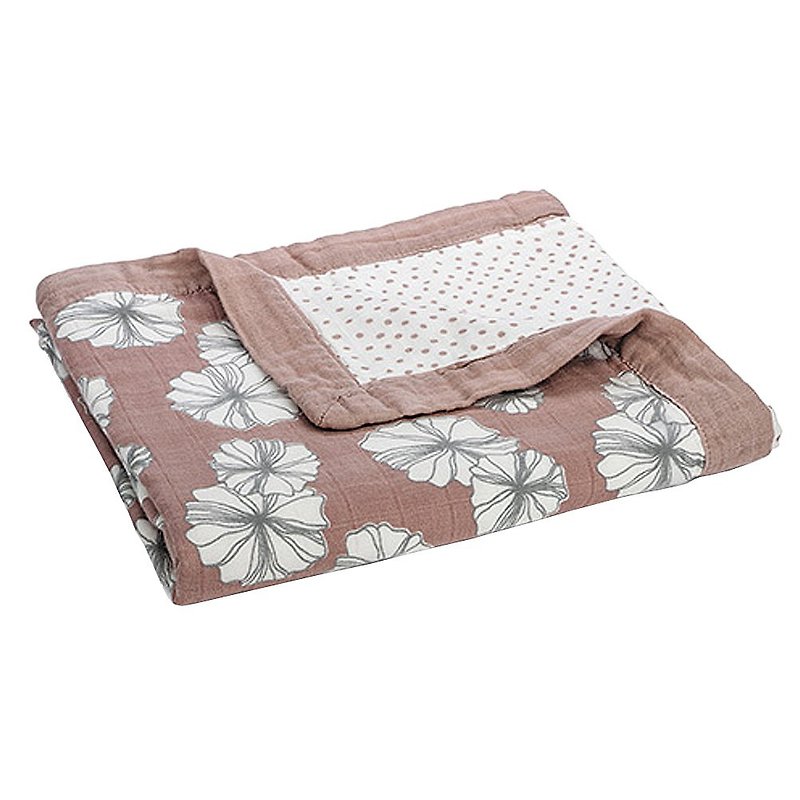 MILKBARN 大樂唯 - 玫瑰花園 - 雙層有機棉嬰兒毯 - 滿月禮物 - 棉．麻 粉紅色