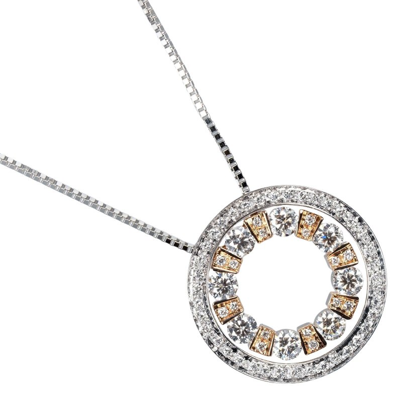 【日本直送】ダミアーニ ベルエポック ラウンド S ネックレス 20mmモデル K18WG K18PG ダイヤモンド Damiani 約10.36g【中古】 - 項鍊 - 貴金屬 銀色