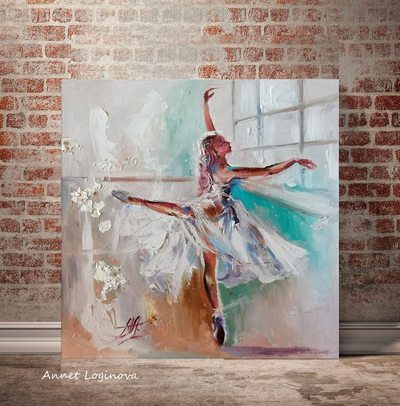 Ballerina painting, Ballet dancer painting, Dancer wall art, Woman painting art - 壁貼/牆壁裝飾 - 其他材質 灰色