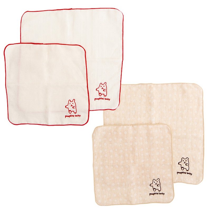 Y-1319 100% Organic Cotton Gauze Handkerchief Set Large and Small 2 Discs Rabbit Bear Embroidered in Skip Made in Japan - Baby Accessories - Cotton & Hemp White