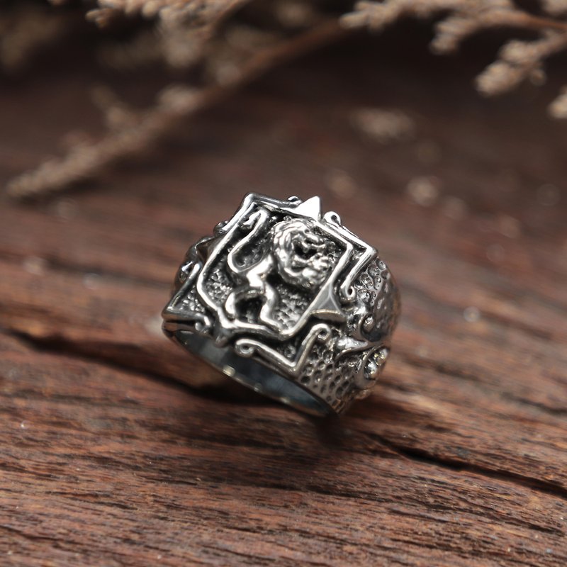Gothic lion Leo ring biker men sterling silver 925 viking celtic gothic zodiac - General Rings - Other Metals Silver