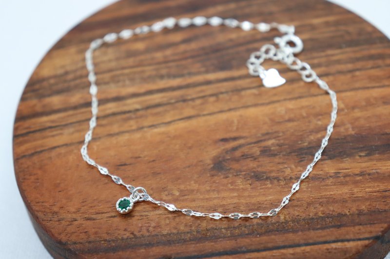 (925 Silver) Delicate 925 Silver Tiny Bezel Birthstone Necklace Bracelet Anklet - 手鍊/手環 - 純銀 銀色