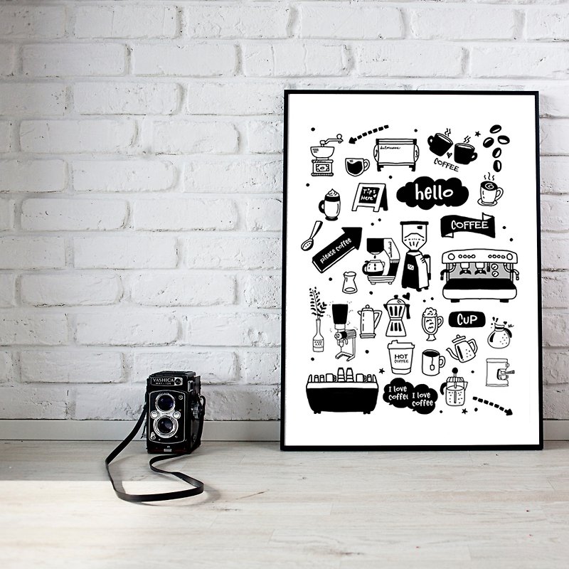 LOVE COFFEE art print with Frame - Posters - Paper Black