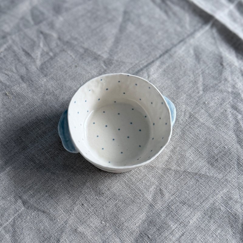 藍點雙耳小碟/未完成之島-雨灣 - 豉油碟/小碟/醬油碟 - 陶 