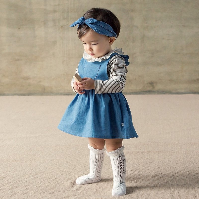 Happy Prince韓國製 Blanc女嬰童牛仔吊帶裙洋裝 - 男/女童禮服 - 棉．麻 藍色