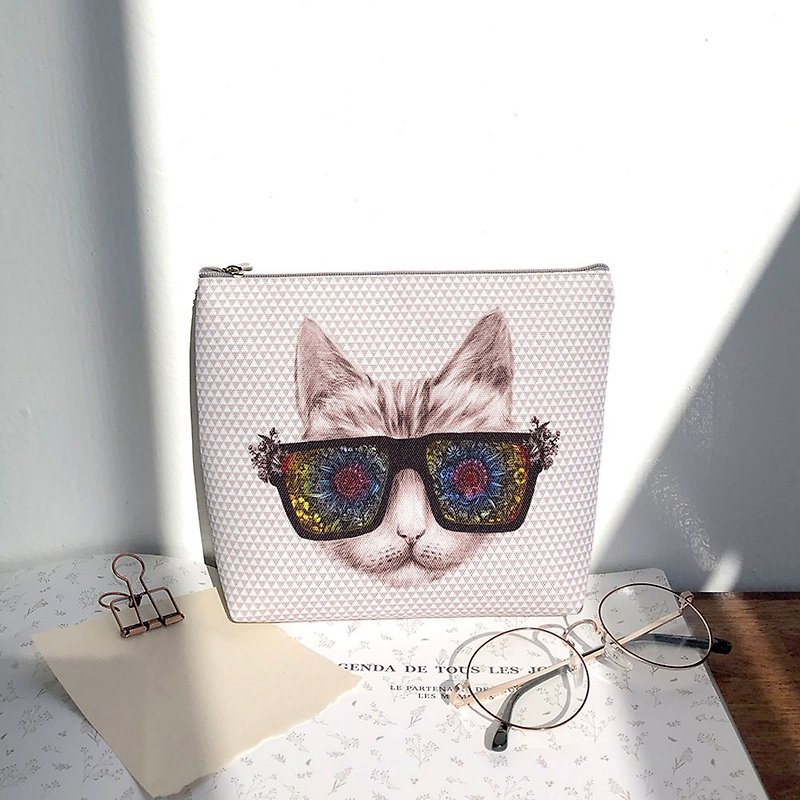 Pouch  Travel pouch  | Funglass cat  | 21cm x 16cm - Toiletry Bags & Pouches - Other Materials White