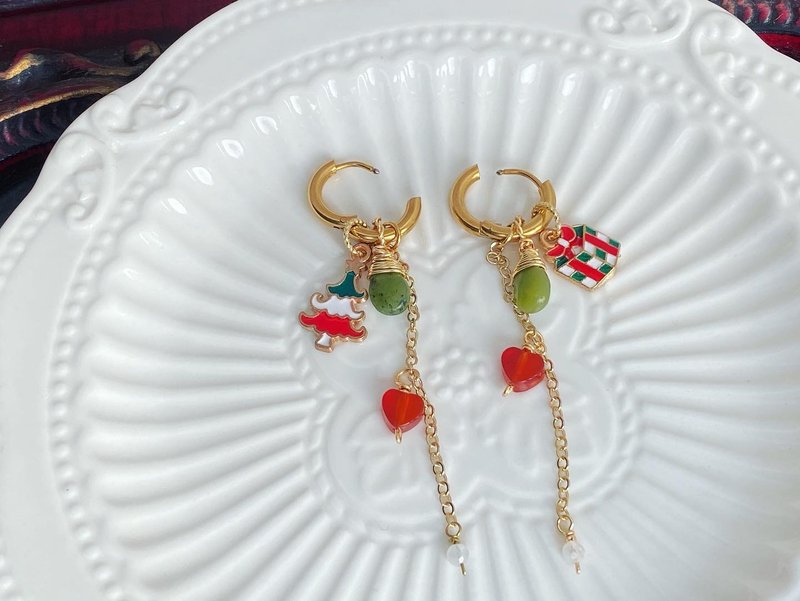 Christmas series of natural stone medical steel earring accessories can be freely changed to increase or decrease the combination - Earrings & Clip-ons - Semi-Precious Stones 