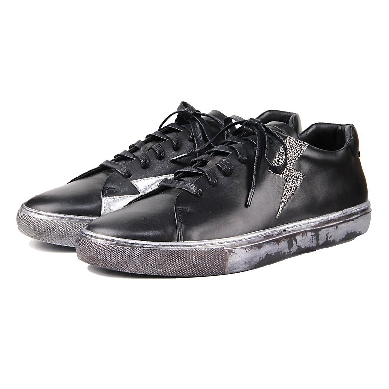Leather Sneaker Thunder M1189 Black - รองเท้าลำลองผู้ชาย - หนังแท้ สีดำ