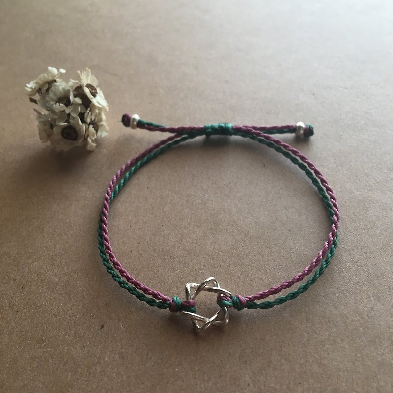Five-pointed star/blessing double-thread bracelet/Brazilian Wax thread/sterling silver/woven bracelet/silver bracelet - สร้อยข้อมือ - โลหะ สีน้ำเงิน