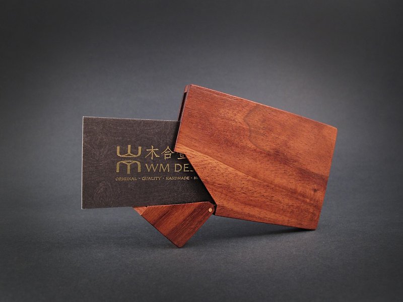 Selected texture series / handmade wood business card holder / wooden business card box / black gold sandalwood - Card Holders & Cases - Wood Red