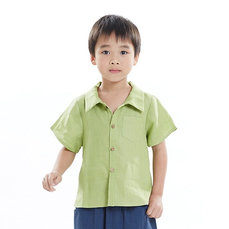 L0227 男童襯衫領短袖上衣-嫩草綠 - 男/女童裝 - 棉．麻 綠色