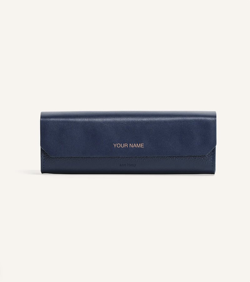 【客製化禮物】青玉藍皮革文具收納包 Leather Pen Case - 手拿包 - 真皮 