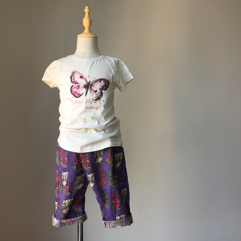 Kids pants- burgundy Buddha - กางเกง - ผ้าฝ้าย/ผ้าลินิน สีม่วง