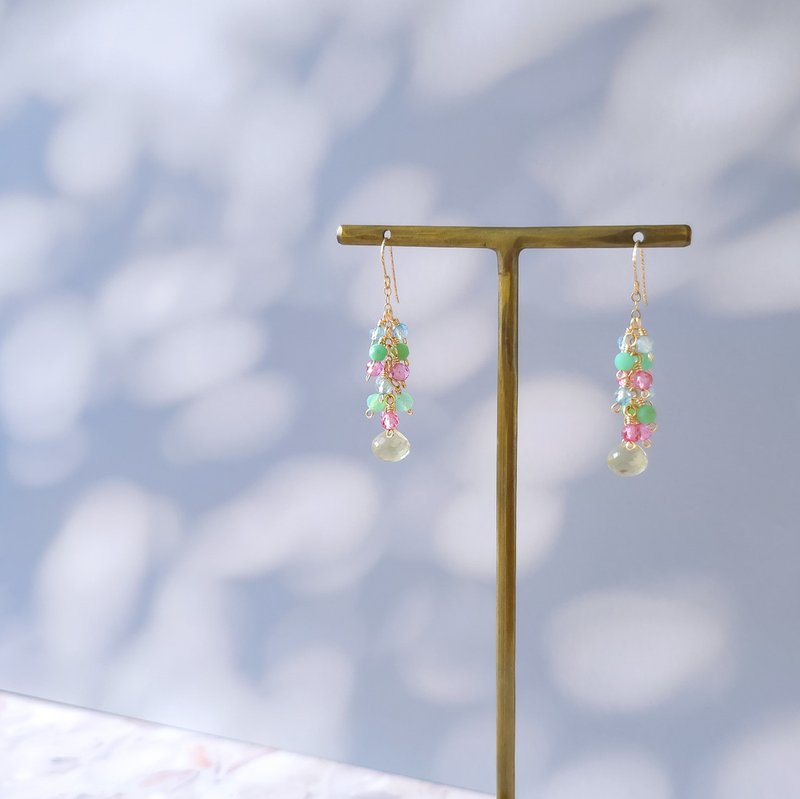 14k gold filled lemon quartz, chrysoprase, blue topaz, pink topaz pierced Clip-On - ต่างหู - เครื่องประดับพลอย หลากหลายสี