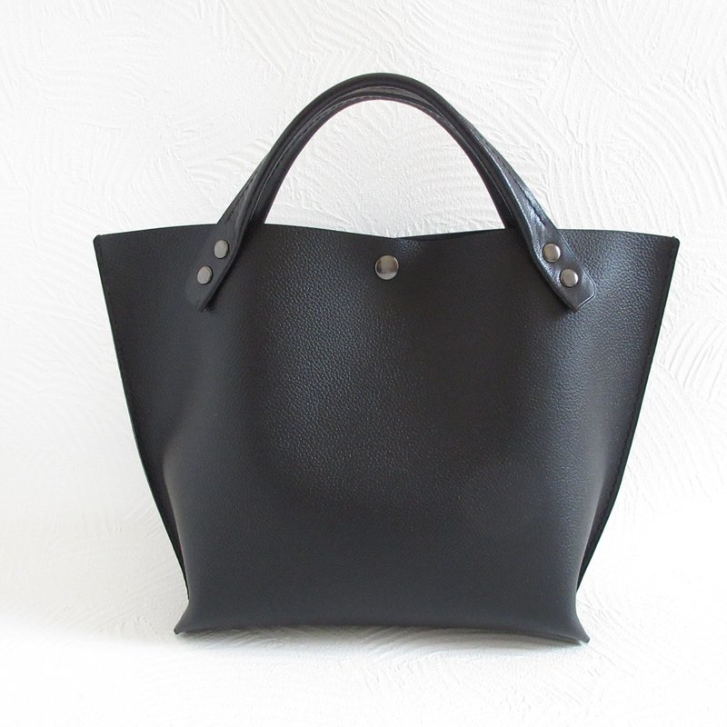 New size, wide bottom gusset, cowhide, shrink leather, black, mini tote bag made from a single piece of leather, 0579 - Handbags & Totes - Genuine Leather Black