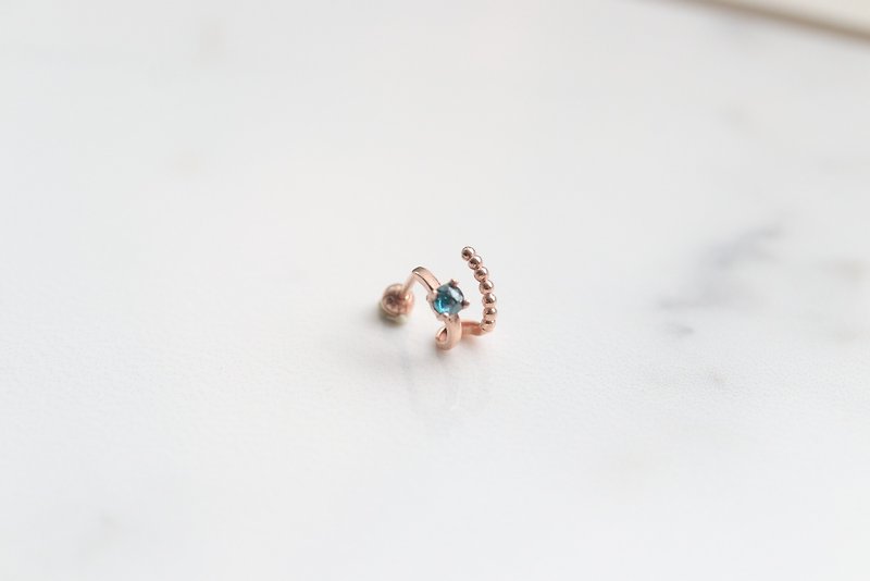 純14K 雙環鑽石鎖珠耳環(單個) - 耳環/耳夾 - 貴金屬 金色