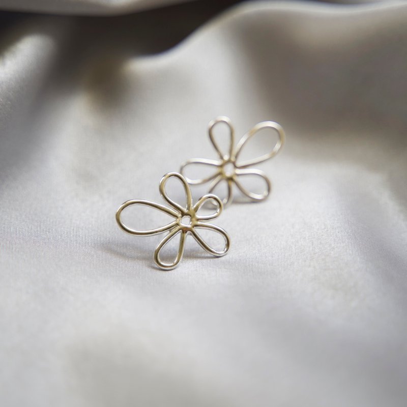 繁花系列  花線條耳環 - 耳環/耳夾/耳骨夾 - 純銀 銀色