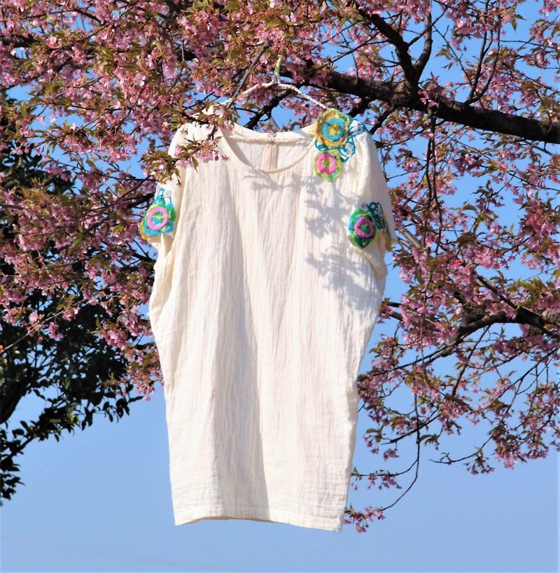 Wガーゼのドルマンスリーブワンピース - 連身裙 - 棉．麻 白色