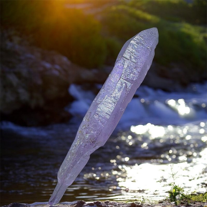 Mexico Vera Cruz Laser Quartz Point Slender Double Terminated 118mm Crisp High-Frequency Resonance - ของวางตกแต่ง - คริสตัล สีม่วง