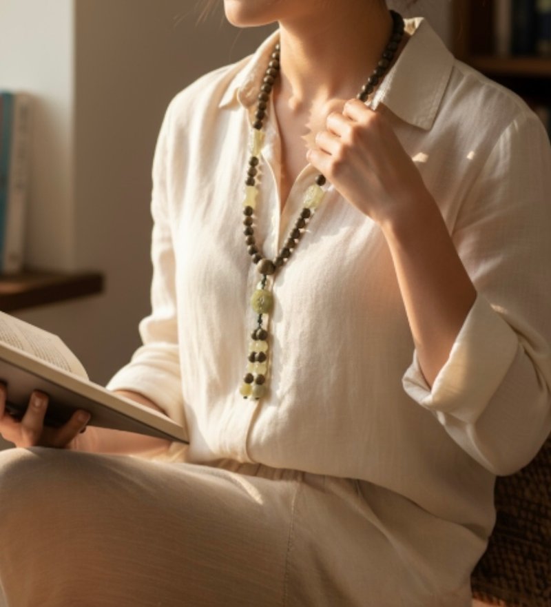 檀心之境 天然綠檀木108顆  靜 - 項鍊 - 木頭 綠色