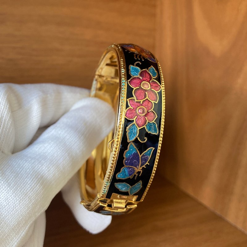 珐瑯 雕花 金色 古董 早期 手環 復古收藏 景泰然 - 手鍊/手環 - 其他金屬 金色