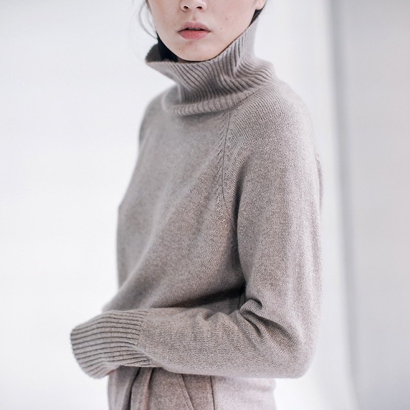 Gentle Oatmeal heavy high-end soft 100% pure cashmere Cashmere warm high-necked sweater and heavy heavy heavy outside those goods are not the same flirtatious | Fan Tata independent original design women's brands - Women's Sweaters - Wool Khaki
