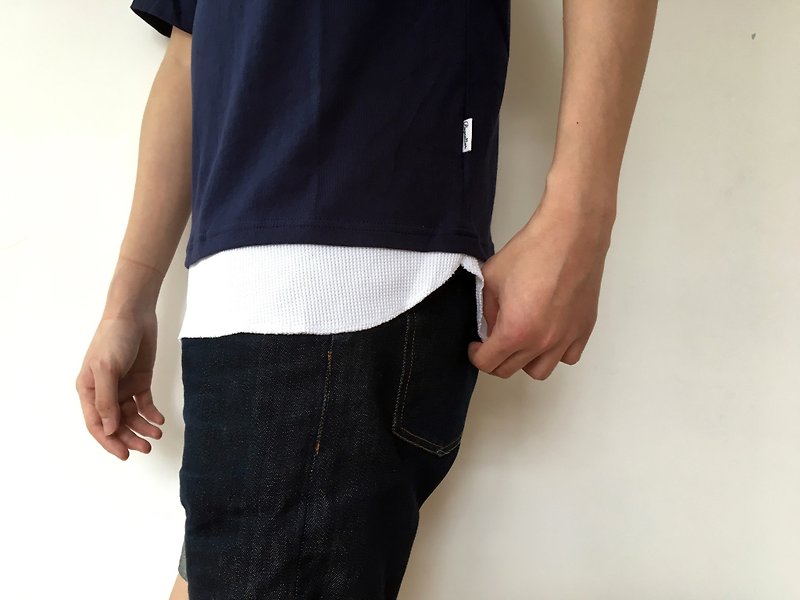 Longline Pocket tee with textured fake layer/summer/cotton/ - เสื้อฮู้ด - ผ้าฝ้าย/ผ้าลินิน สีเทา