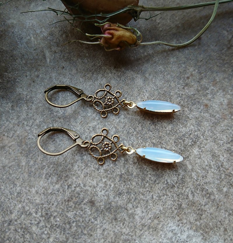 Filigree Opal Glass Drop Earrings - Earrings & Clip-ons - Glass White