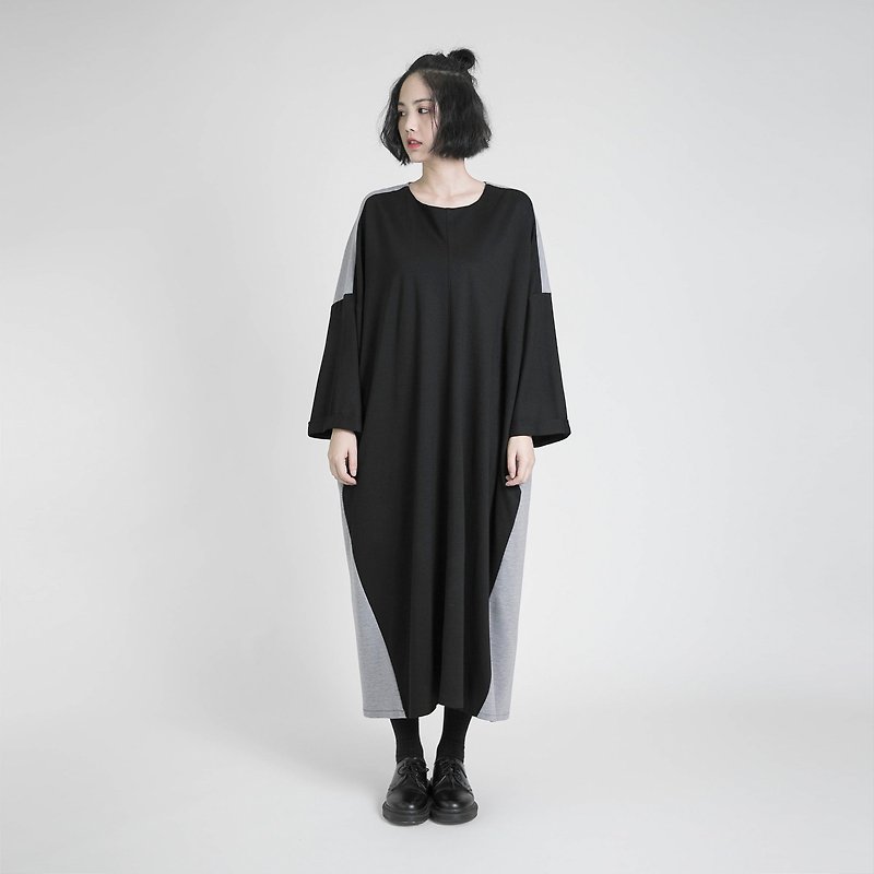 Imprint imprinted color dress _8AF101_ black / gray - ชุดเดรส - ผ้าฝ้าย/ผ้าลินิน สีดำ