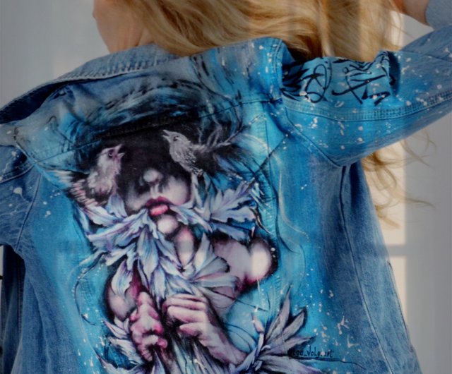 Unisex Upcycled Recycled Custom painting Denim Jacket "Halk