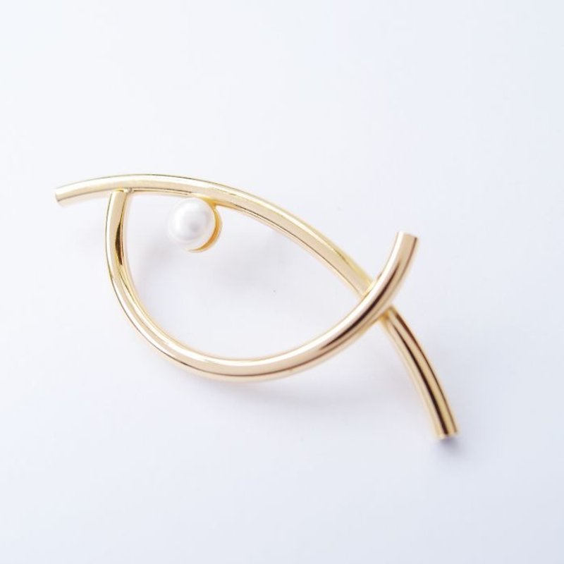 Eye EYE metal pearl brooch - Brooches - Other Metals Gold