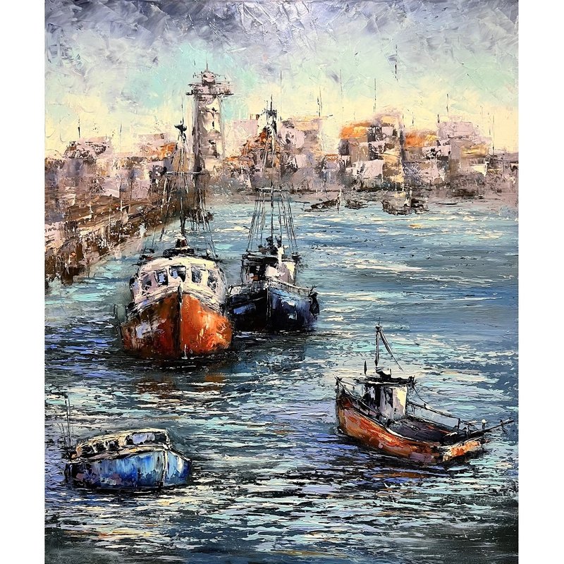 Seaport Painting Original Artwork Canvas 60x50cm - 海報/掛畫/掛布 - 棉．麻 多色