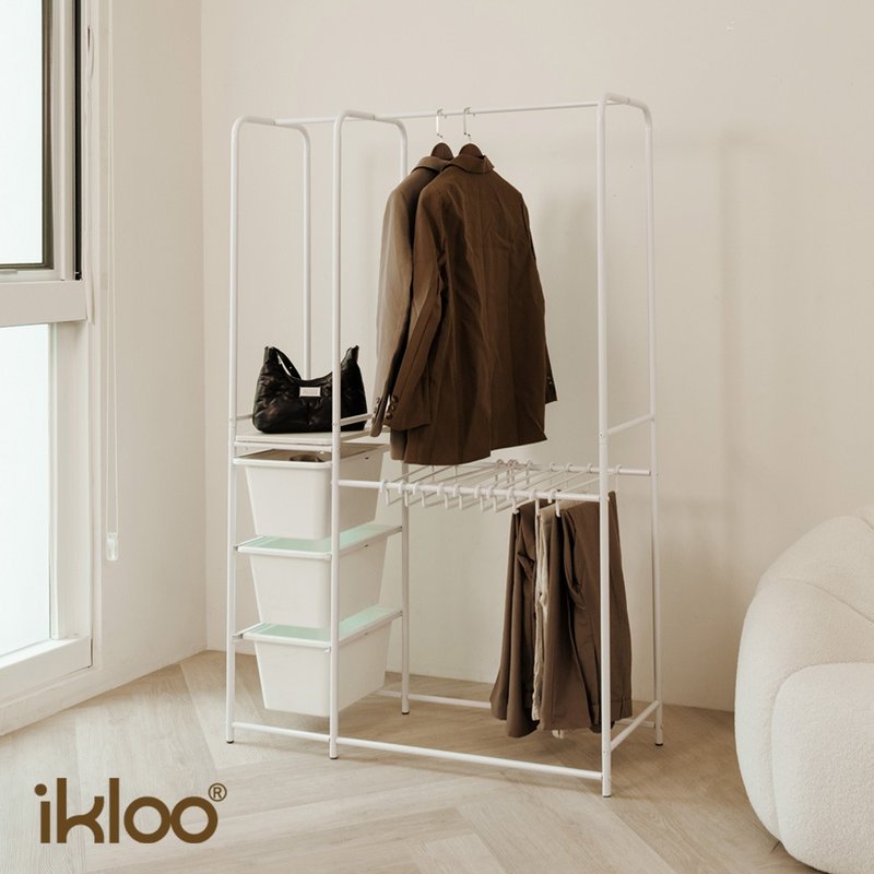 【ikloo】加大款組合式掛衣架- 含10入褲架 ( 褲子掛架 抽屜收納) - 衣架/衣帽架/掛勾 - 其他金屬 白色