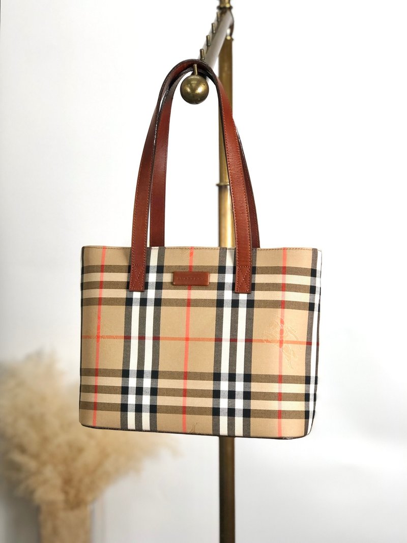 【 日本直送　名牌中古包 】BURBERRY バーバリー ノヴァチェック トートバッグ ベージュ キャンバス vintage ヴィンテージ bc7gmg - 手提包/手提袋 - 棉．麻 咖啡色