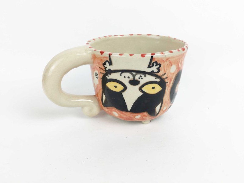 Nice Little Clay upside down black and white cat ginseng 0108-12 - Mugs - Pottery Brown
