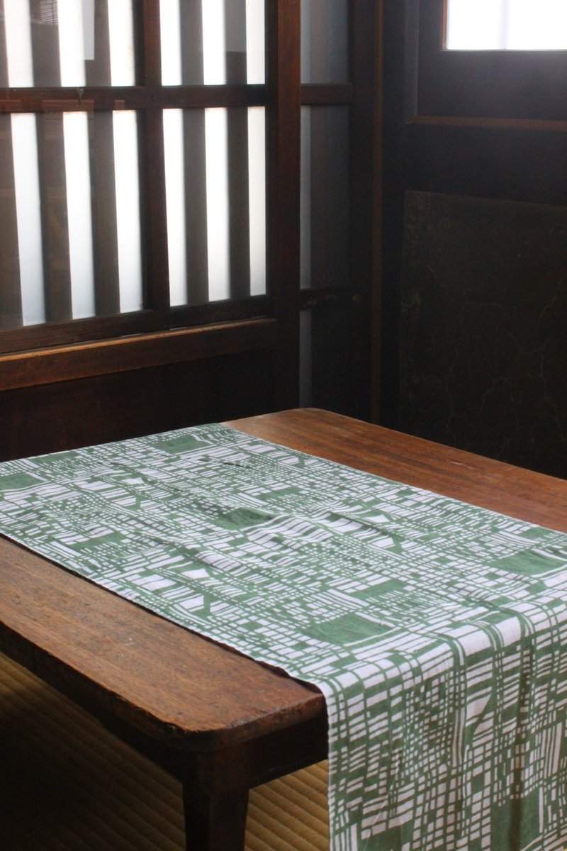 TENUGUI/Check the city/scape of KyoJapanese traditional towel - ผ้าขนหนู - ผ้าฝ้าย/ผ้าลินิน สีเขียว