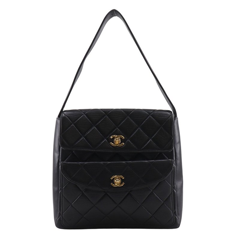 【日本直送】シャネル CHANEL ダブルココ ショルダーバッグ マトラッセ ヴィンテージ ラムスキン 黒 レディース【中古】 - 手提包/手提袋 - 真皮 黑色