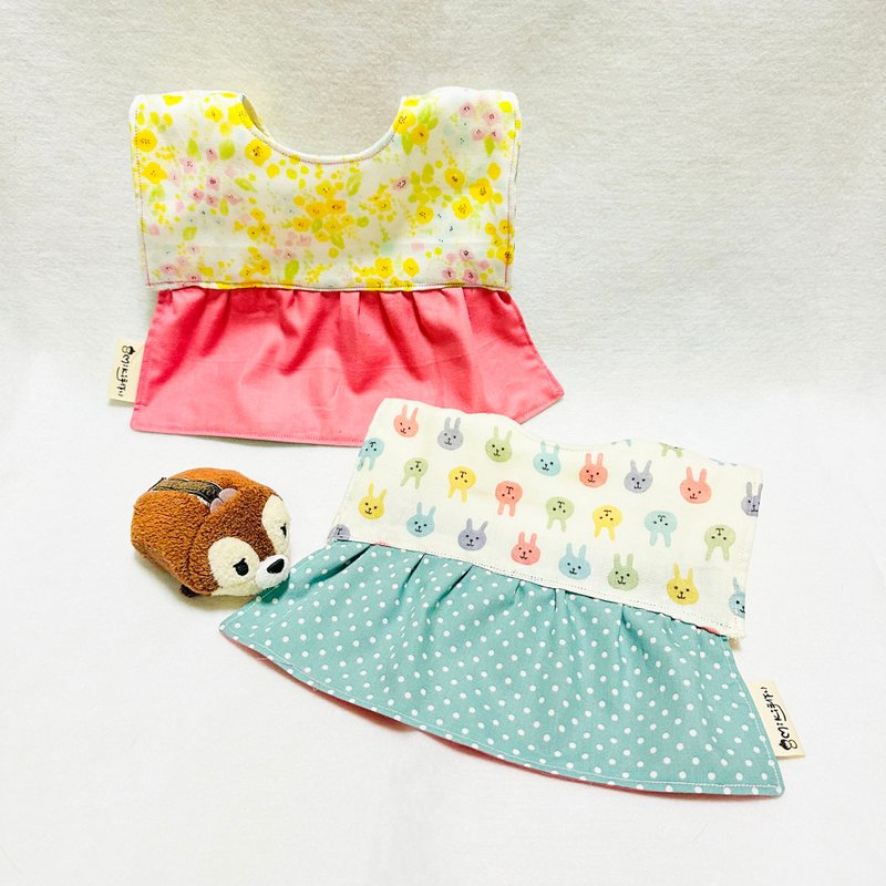 Miki hand-made Japanese style skirt bib baby bib double-sided bib floral saliva towel - ผ้ากันเปื้อน - ผ้าฝ้าย/ผ้าลินิน สีเหลือง