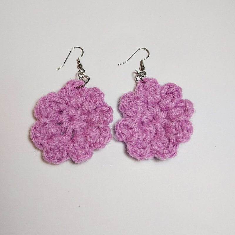 Violet Flower Earring Handmade Stainless Wire Hook - Earrings & Clip-ons - Other Man-Made Fibers Purple