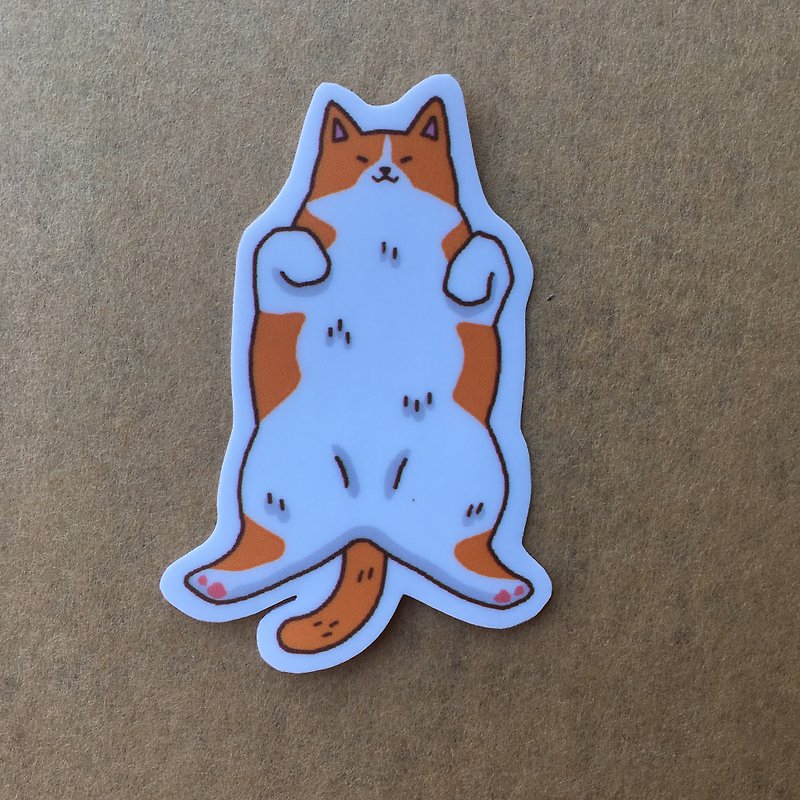 Cat daily turning belly small waterproof sticker SS0074 - Stickers - Waterproof Material Orange
