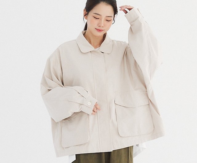 【Simply Yours】Small round neckline, puffy sleeves, short jacket, off-white F