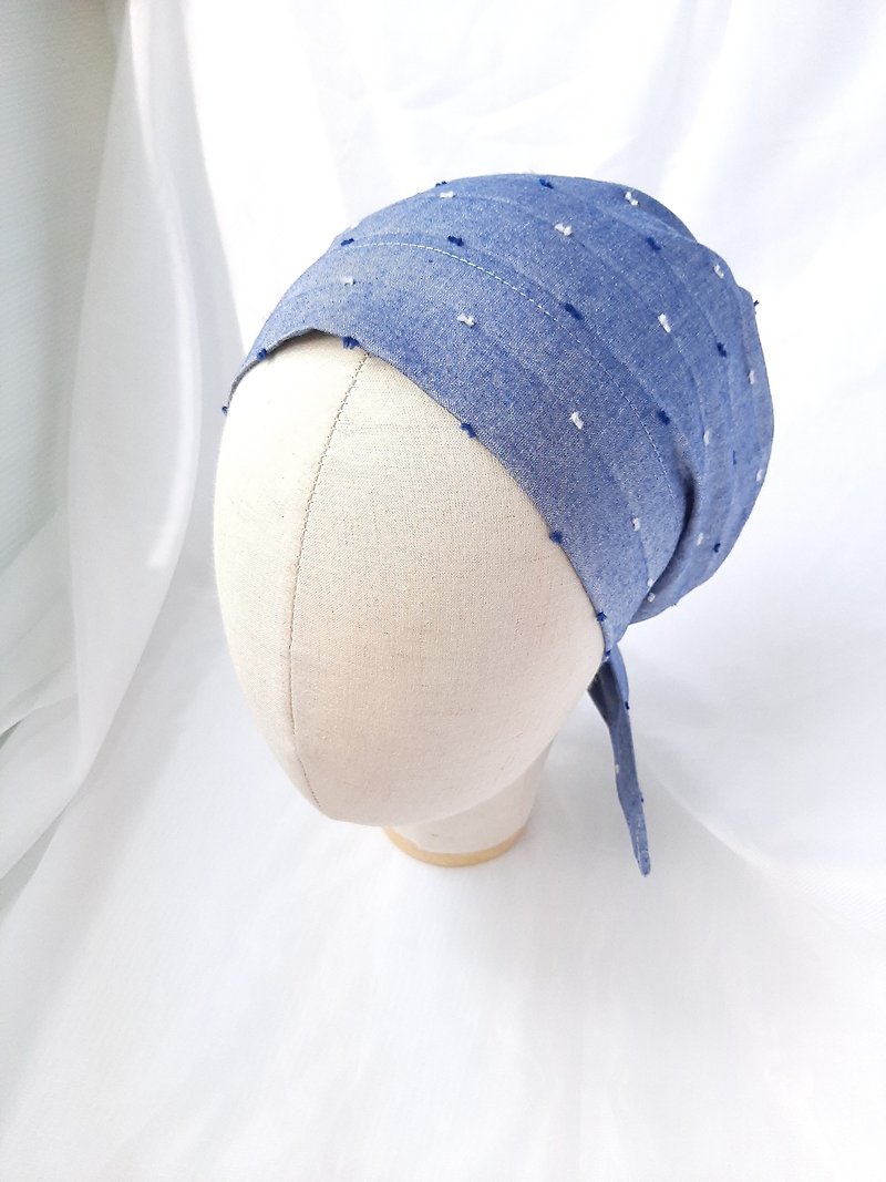 Tannin blue textured triangle bandana hat - ที่คาดผม - ผ้าฝ้าย/ผ้าลินิน สีน้ำเงิน