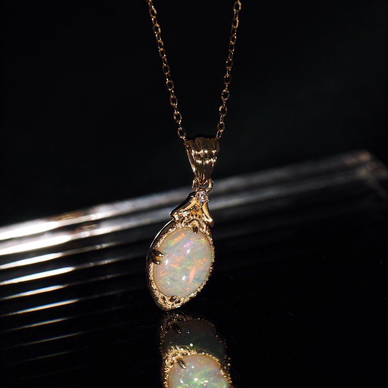 18K金蛋白石橢圓形項鍊 18K Gold Opal Oval Necklace - 項鍊 - 貴金屬 