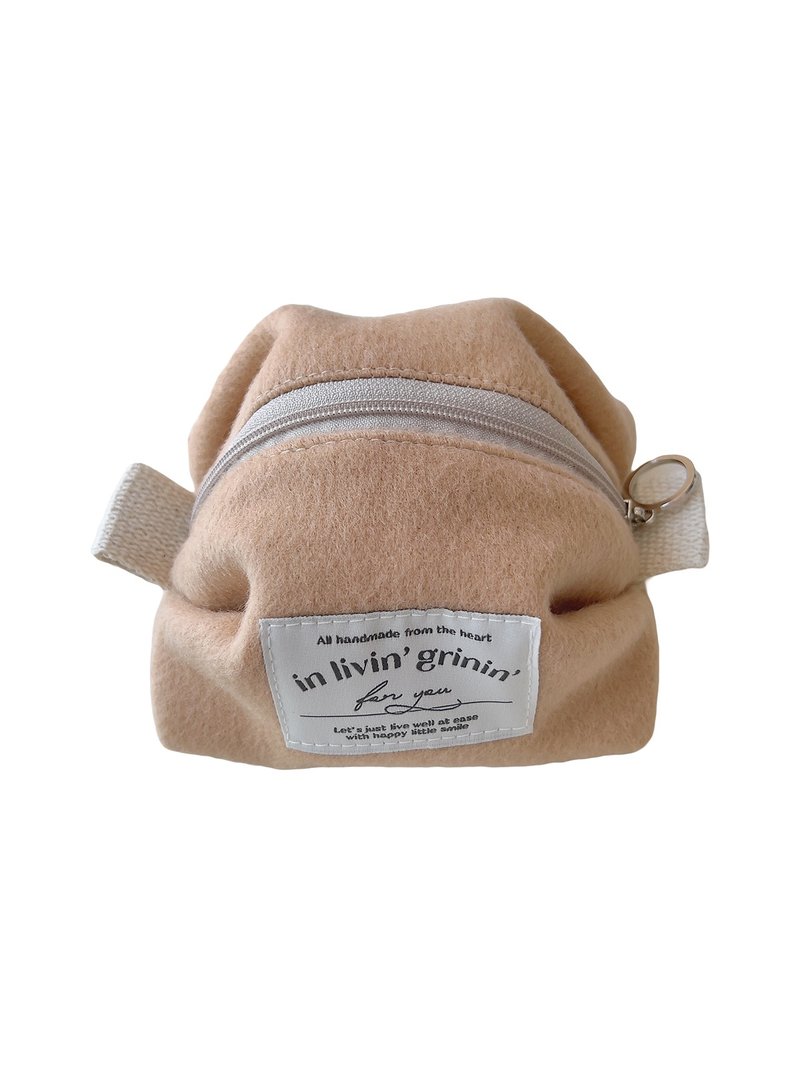 wool macaron pouch S_peach - 化妝包/收納袋 - 其他人造纖維 橘色