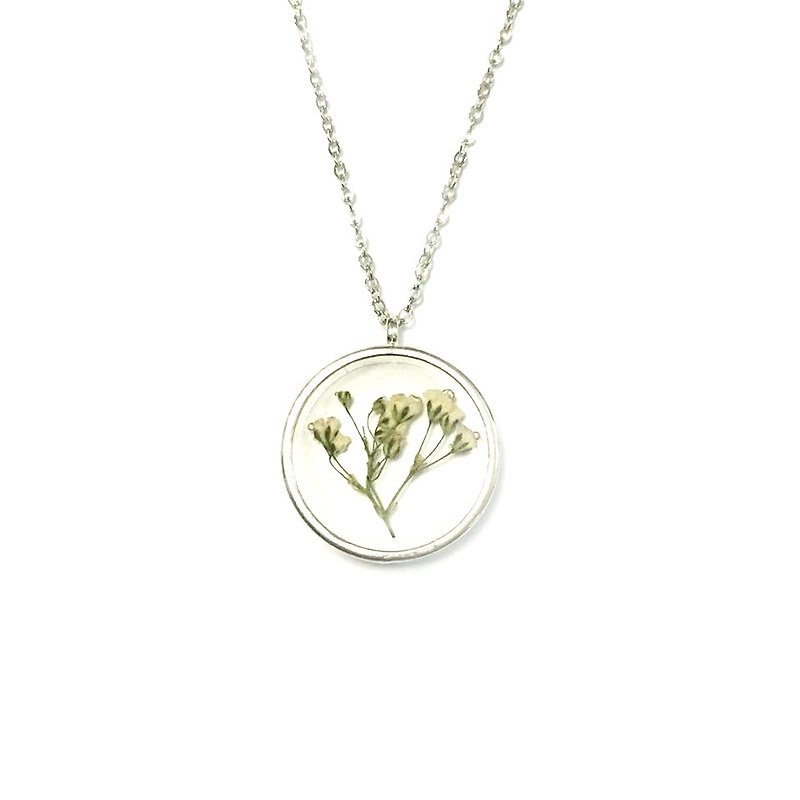 Jumbo Silver Framed Necklace (pressed flower necklace) - สร้อยคอ - โลหะ สีเงิน