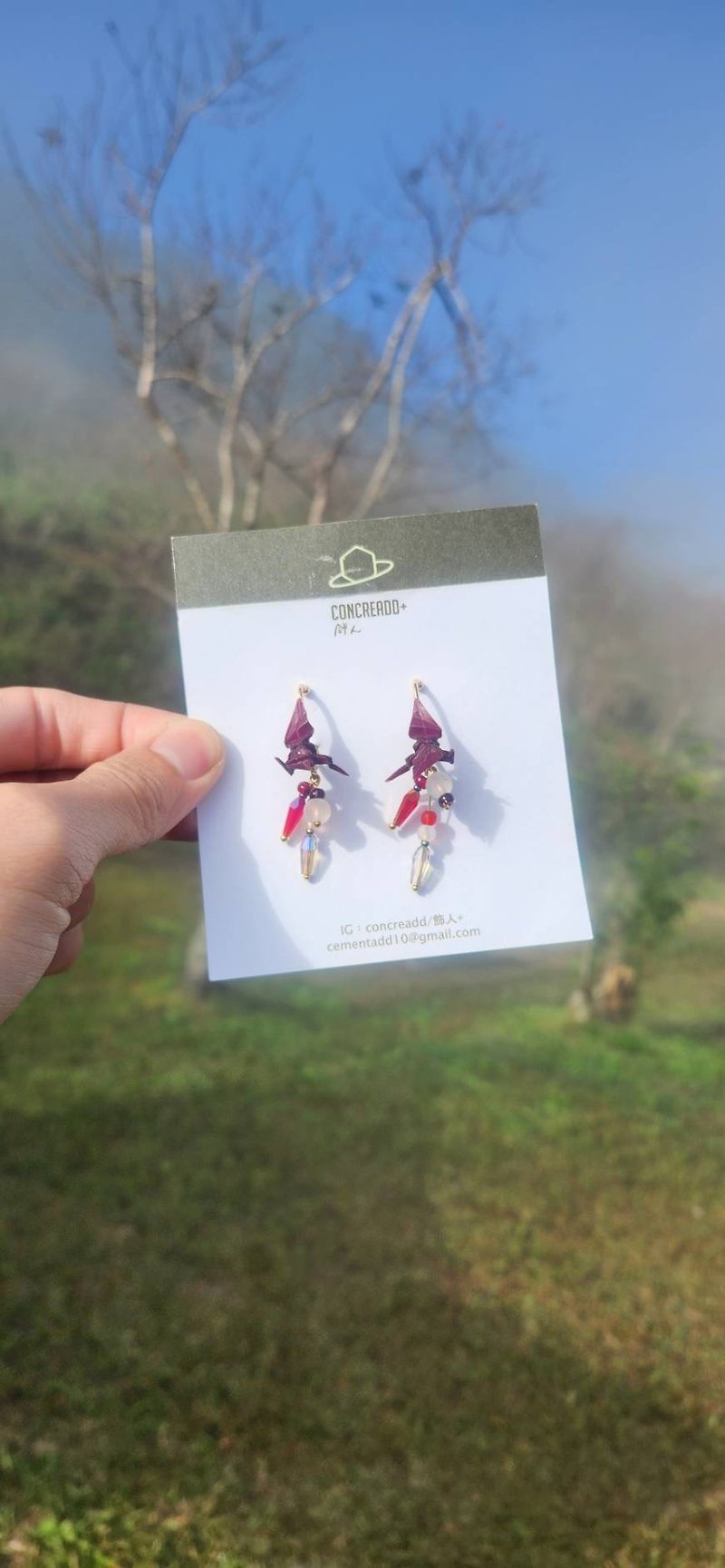 Handmade origami design-Long Fei Yun Xiang Chinese New Year Limited Edition (ear hooks) - Earrings & Clip-ons - Paper Purple