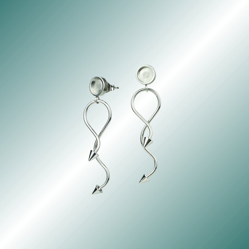 PIERCING Piercing nail series S-shaped long hoop punk spike earrings - Earrings & Clip-ons - Stainless Steel Silver