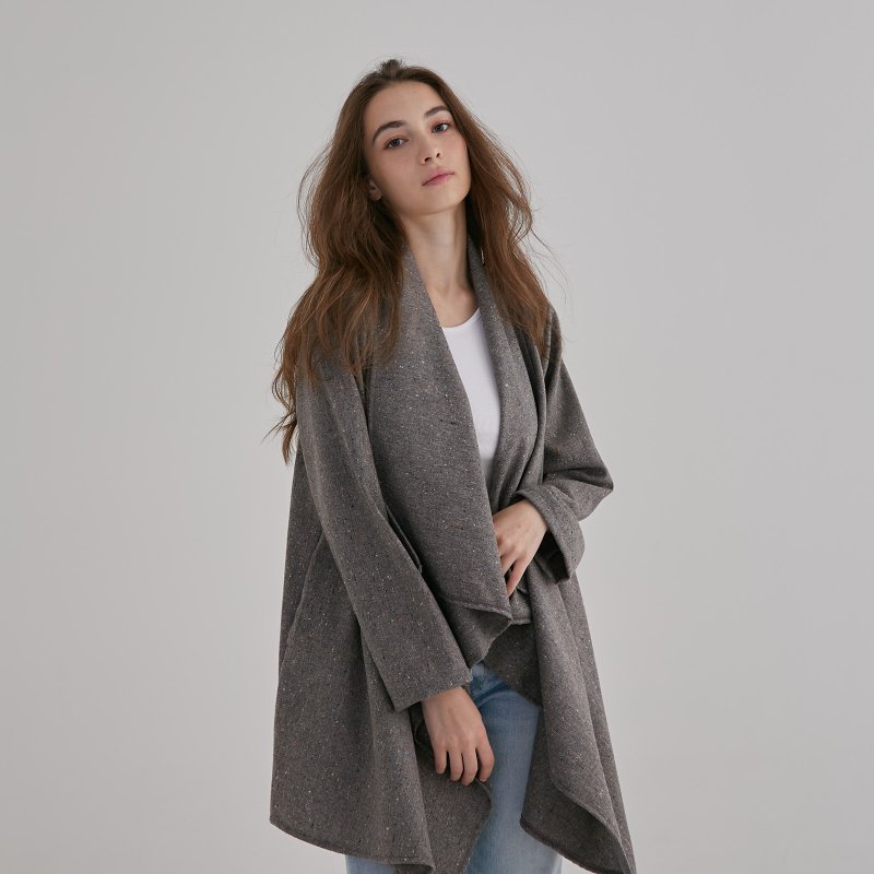 圍裹領大衣 - 混色淺 - 女大衣/外套 - 羊毛 多色