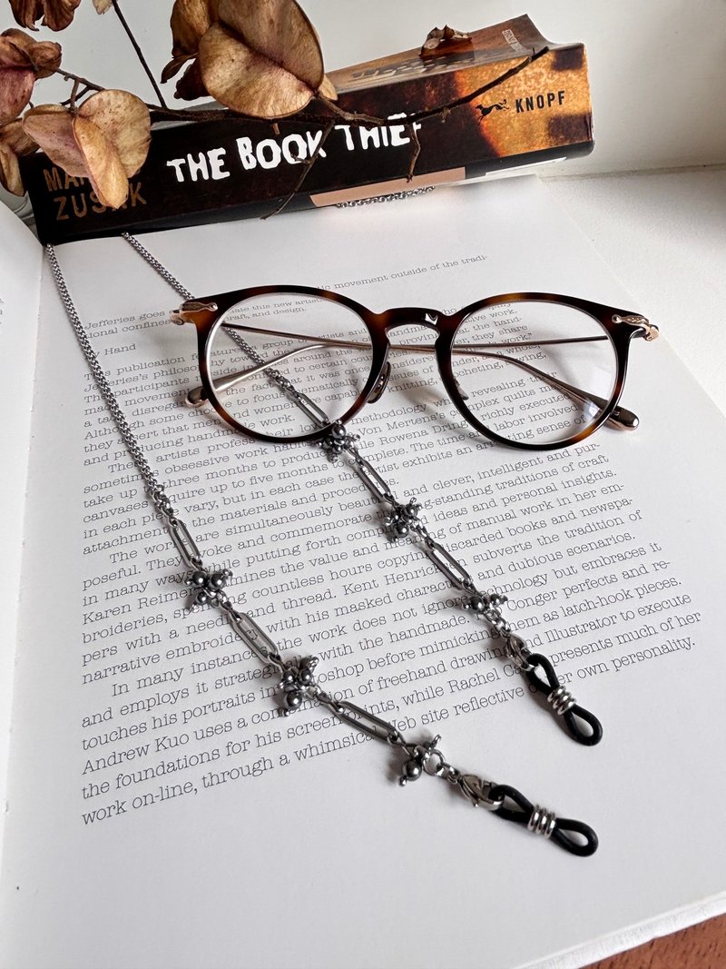 Blossom Pearl Stainless Steel Glasses Chain (Iron Gray) Mask Chain Neck Chain Two-Purpose Three-Purpose Multi-Purpose - สร้อยคอ - สแตนเลส สีเทา