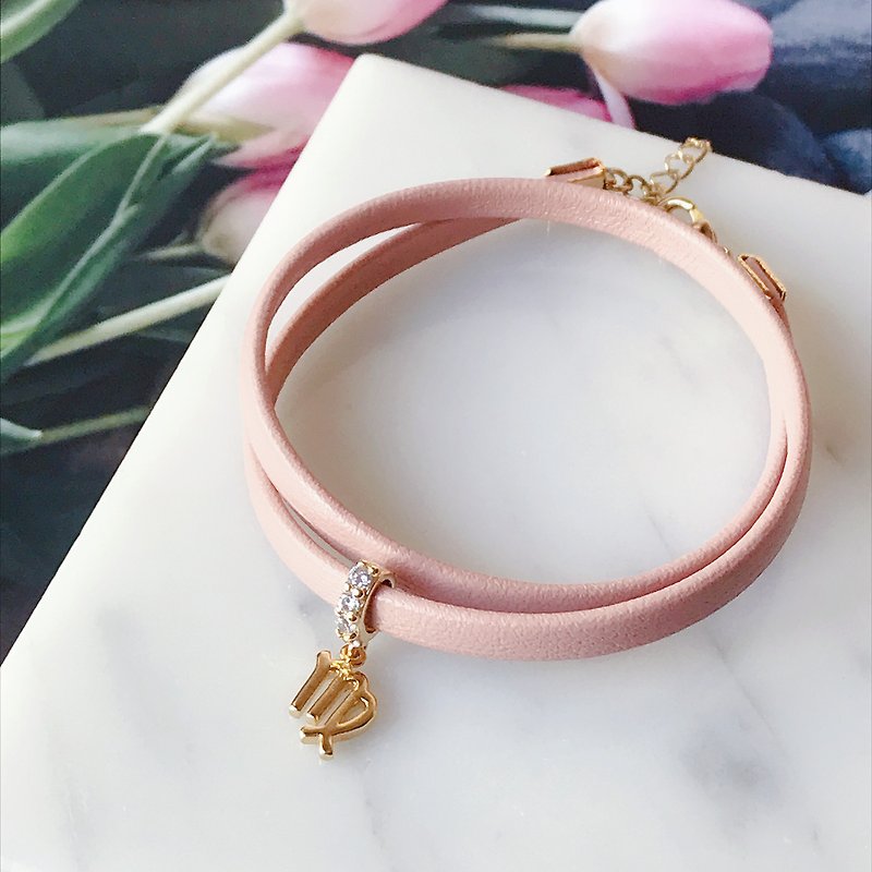 [Constellation] temperament Stone buckle soft pink leather bracelet customized strap bracelet - สร้อยข้อมือ - หนังเทียม สึชมพู